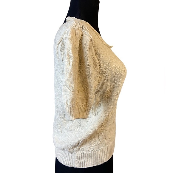 Vintage Petite Ways Off White Cream Short Sleeve Collared Sweater - Picture 7 of 16
